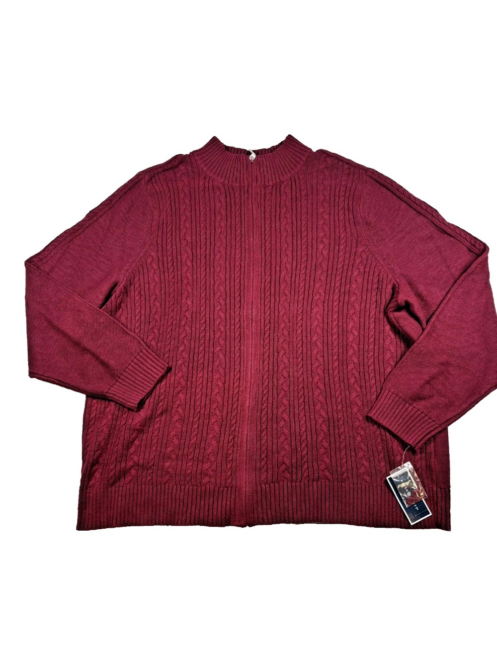 Karen Scott Cardigan Sweater Women’s 3X Maroon Cable Knit Full Zip Classic Cozy
